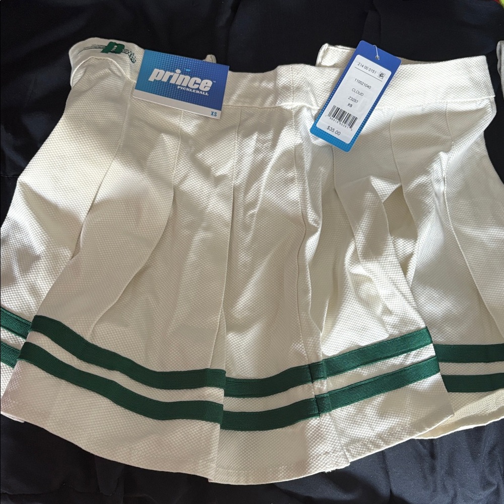 Prince Cream and Green Pleated Tennis Skirt